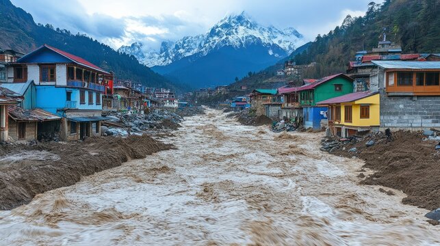 Village Flooded by Raging River After Heavy Rainfall