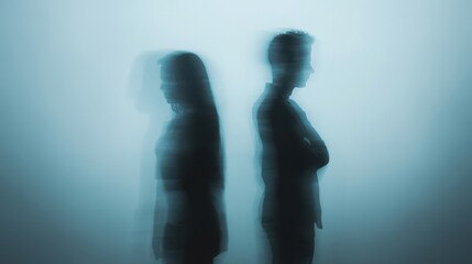 Silhouetted Figures in Soft Focus Expressing Emotional Distance
