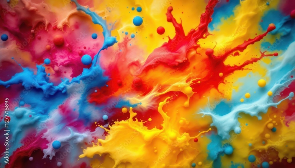 Poster vibrant explosion of colorful abstract paint splashes and patterns