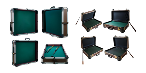 Vintage Billiard Cases Open and Closed with Green Felt Interior