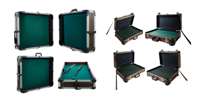Vintage Billiard Cases Open and Closed with Green Felt Interior