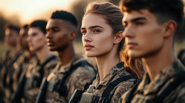 Diverse group of soldiers in military uniforms during training session