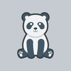 panda sit character in outline flat vector design.