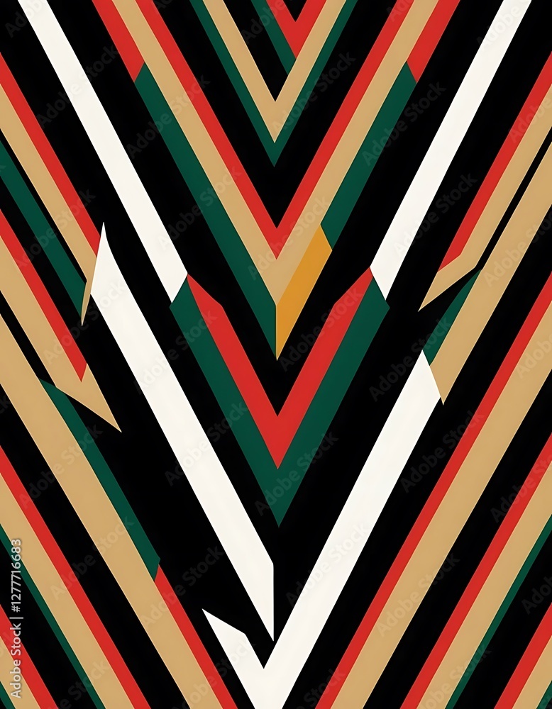 Poster angular cascade, a vibrant abstract composition of converging stripes