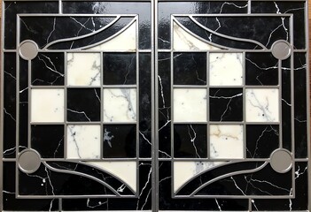Monochrome Retro Checkerboard: Black and White Pattern Featuring Faux Stained Glass and Marble Textures for Unique and Eye-Catching Visual Compositions.

