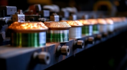Fototapeta premium Industrial Aluminum Wire Spools on Factory Production Line