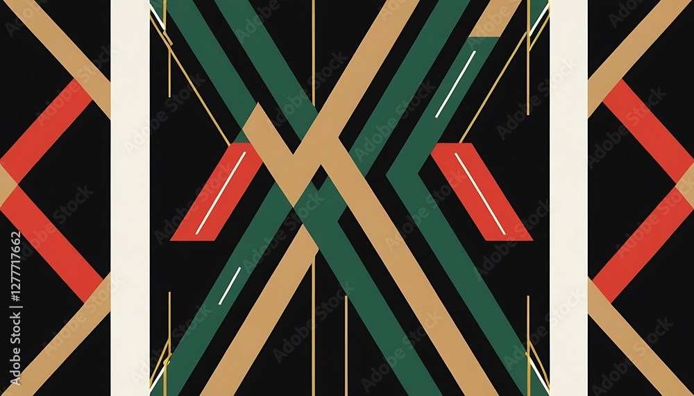 Poster geometric arrangement showcasing interplay of colors and angular shapes