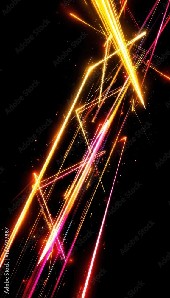Poster vibrant neon light trails on black background creating dynamic abstract patterns