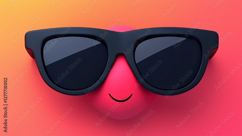 Poster happy ai smiley face with sunglasses 3d render fun colorful gradient background