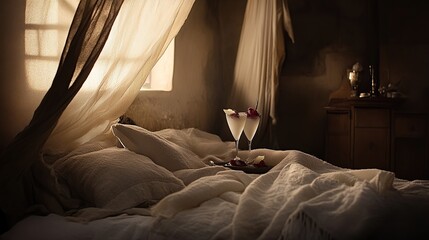 Romantic bedroom cocktails sunrise linens