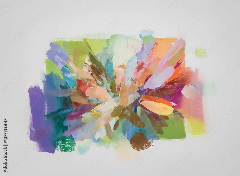 Poster abstract painting with a burst of vibrant colors and dynamic brushstrokes creating an expressive and