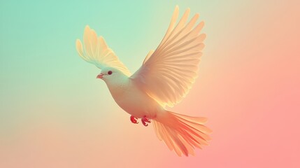 Obraz premium Ethereal White Bird in Flight with Soft Pastel Background Hues