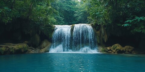 Naklejka premium Peaceful Waterfall in Nature, Generative AI