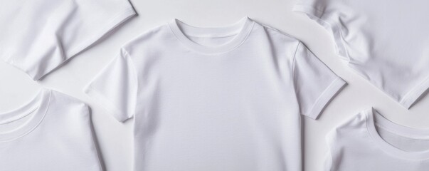 White T-Shirts Arranged on a Light Background for Clothing Branding or Design Mockup
