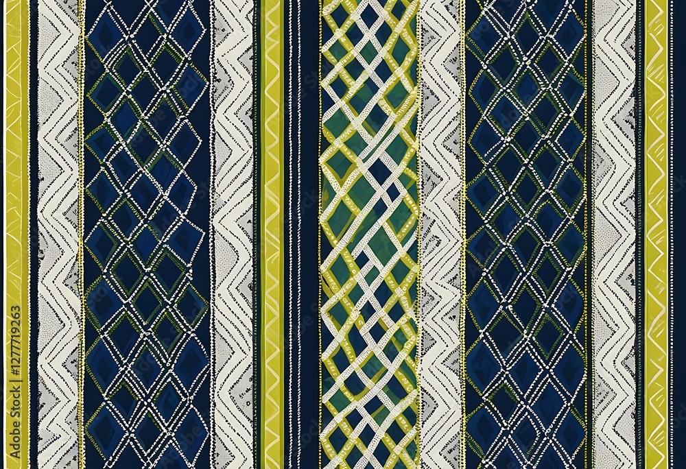 Aufkleber intricate geometric pattern with striped texture in indigo and chartreuse
