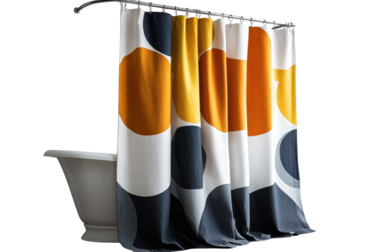 Stylish Decorative Shower Curtain with Bold Prints: Isolated on Transparent Background