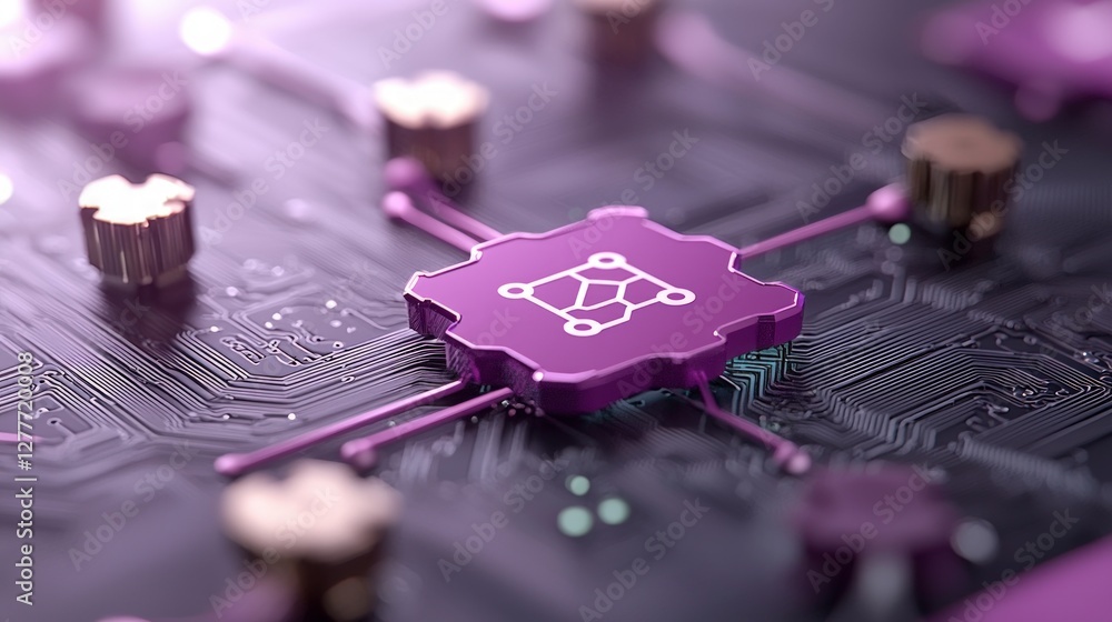 Poster ai chip network technology futuristic circuit board data flow nodes connections dig