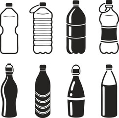 Water bottle set. Plastic bottle collection. Vector
