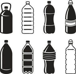 Water bottle set. Plastic bottle collection. Vector