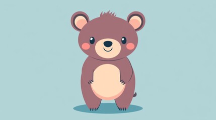 Cute cartoon bear character, standing pose, happy expression.