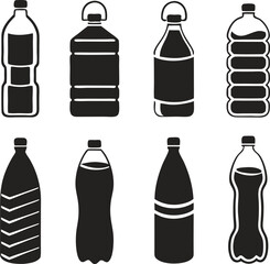Water bottle set. Plastic bottle collection. Vector