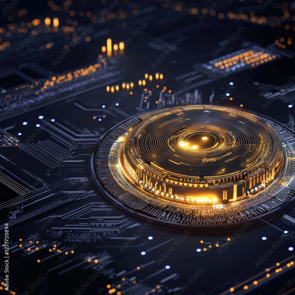 Poster futuristic circuit design with glowing elements