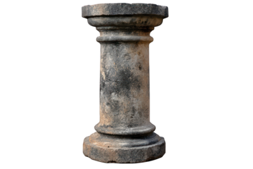 A weathered stone pillar with a cylindrical design, likely used for architectural support.