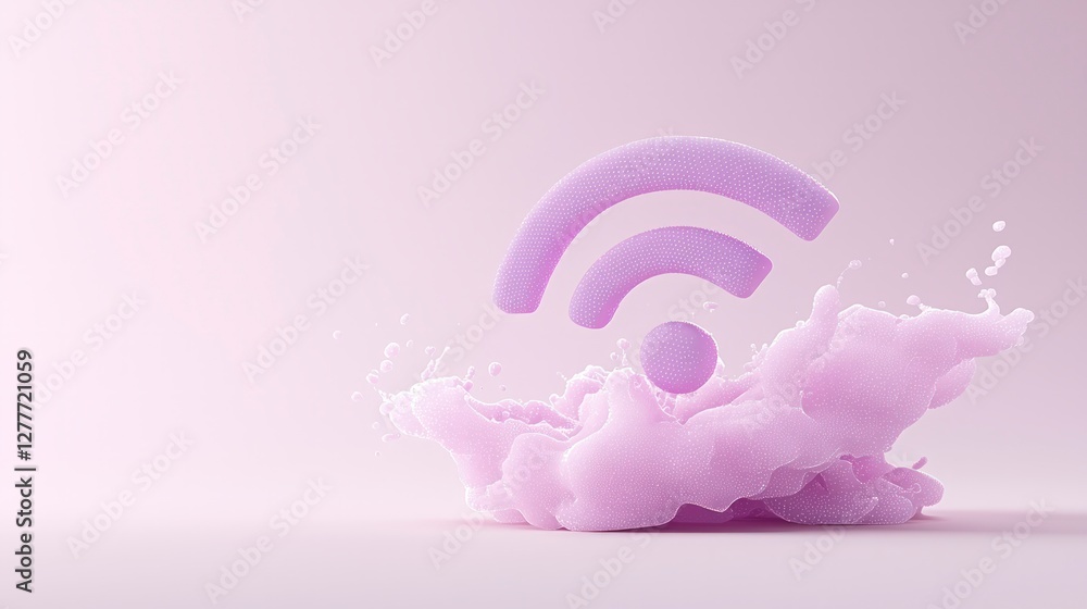 Poster wifi symbol 3d render purple splash network internet connection technology digital