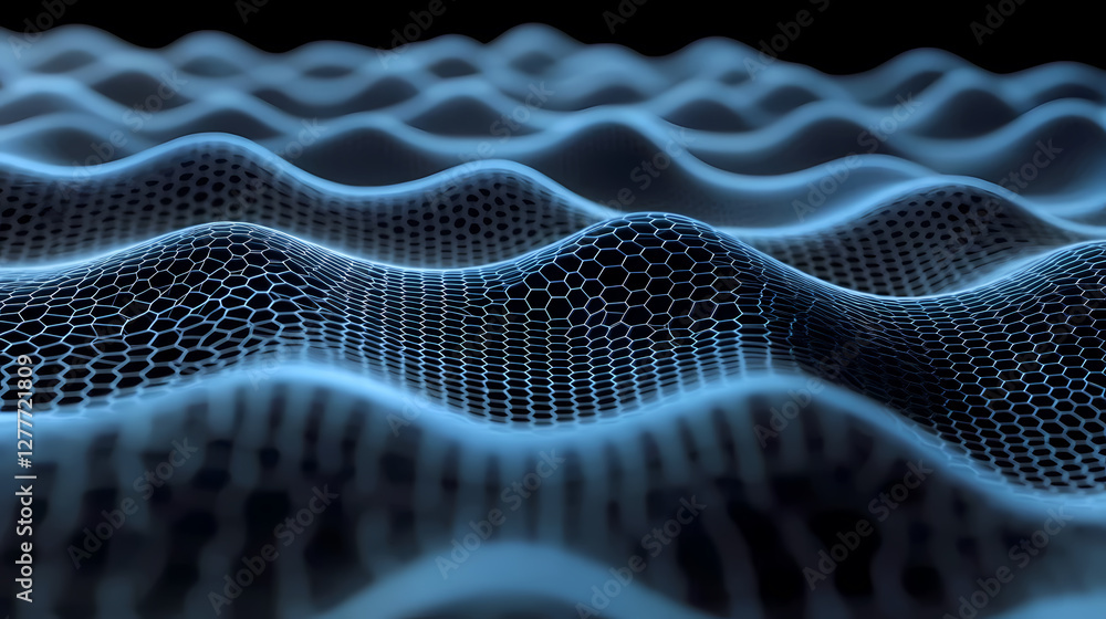 Poster dynamic blue hexagonal wave pattern