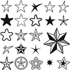 Star collection. Different stars set. Vector illustration