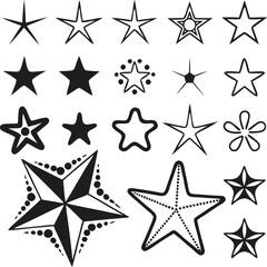 Star collection. Different stars set. Vector illustration