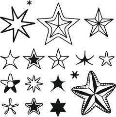 Star collection. Different stars set. Vector illustration