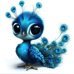 Obraz premium Adorable Baby Peacock Chick Cartoon Illustration