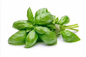Fototapeta premium A neatly tied bundle of basil, isolated on a white background