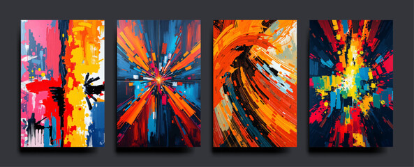  Set of Multicolor and  Abstract Background Acrylic Painting on a Luxurious vector Illustration.