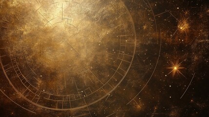 Celestial map with stars and golden astrological chart overlay