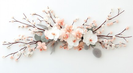 Elegant Floral Arrangement  Peach   White Orchids  Willow Branches  Dried Flowers