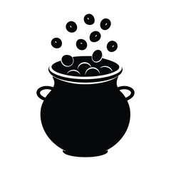 pot of gold with coins silhouette vector art illustration