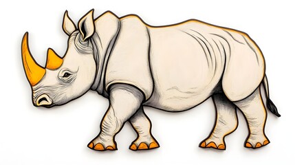 Fototapeta premium Detailed Illustration of a Side View Rhinoceros with Sharp Horn and Bold Features Against a White Background, Ideal for Wildlife and Conservation Themes