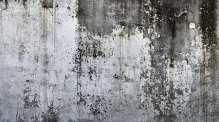 Fototapeta premium Weathered concrete wall showing layers of peeling paint, stains, and texture in an urban environment during daylight