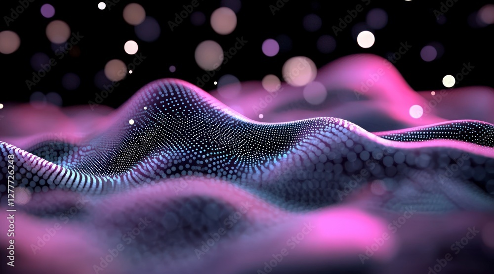 Poster abstract 3d render colorful gradient dotted curve with bokeh lights