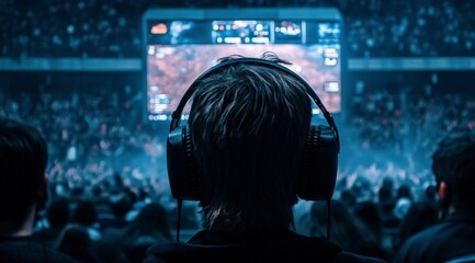 Esports Arena  Gamer Watching Tournament  Crowd  Headphones  Competition