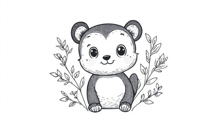 Naklejka premium Cute cartoon bear illustration with leaves.