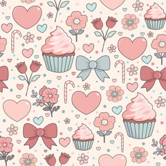 Lovely Cupcake Seamless Pattern in Pastel Theme