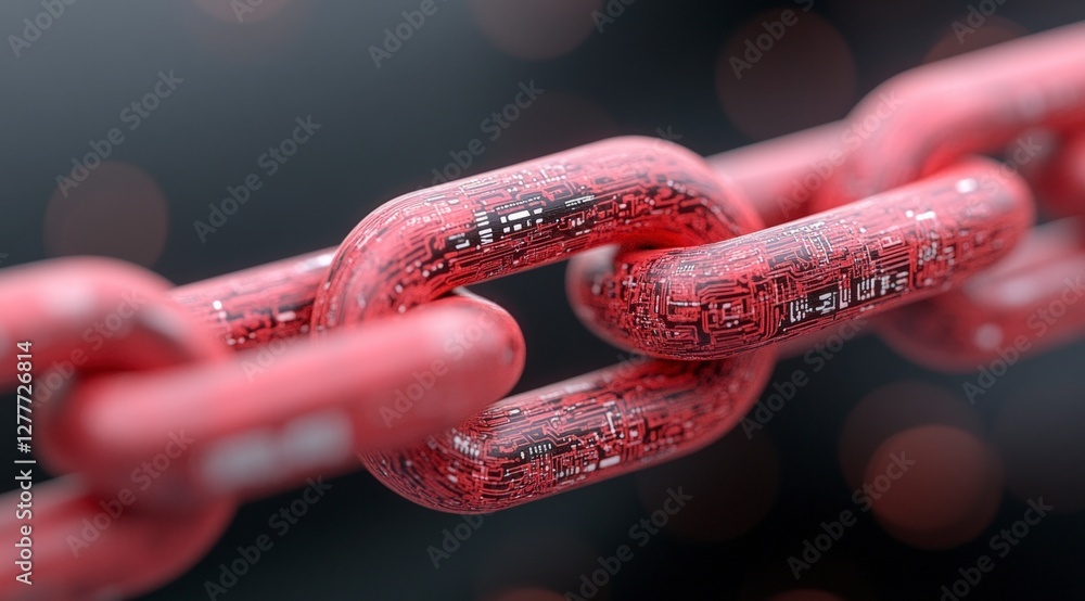 Poster futuristic red chain link circuit board technology digital security network connectio