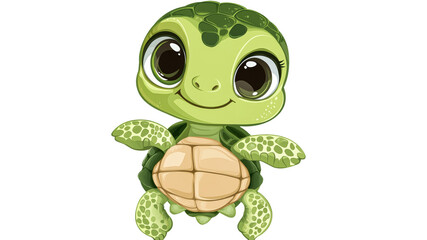 Fototapeta premium Cute cartoon turtle with big eyes smiling happily