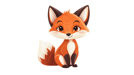 Obraz premium Cute animated fox character sitting happily