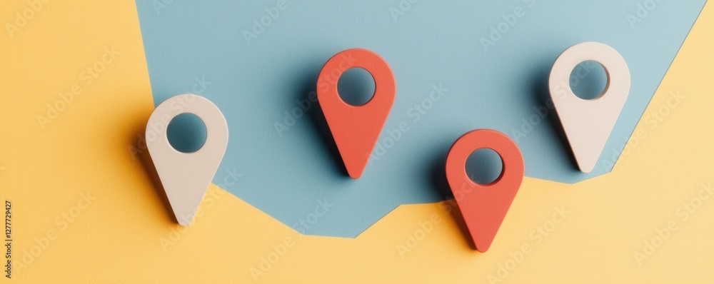 Poster colorful location pins on modern geometric background for navigation and mapping concept