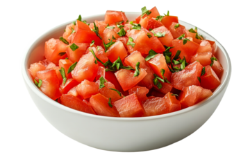 Fresh chopped tomatoes with herbs in a bowl