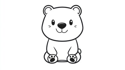 Naklejka premium Cute cartoon bear, simple line art, sitting pose, childlike drawing.